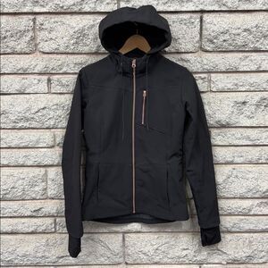 Mondetta Black Active Gray Soft Shell Zip Up Hooded Jacket Women